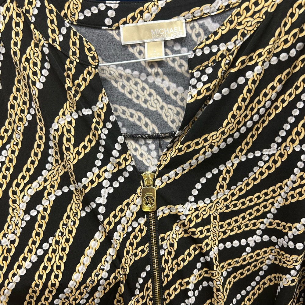 Michael Kors Black Top with Gold and White Chain Design